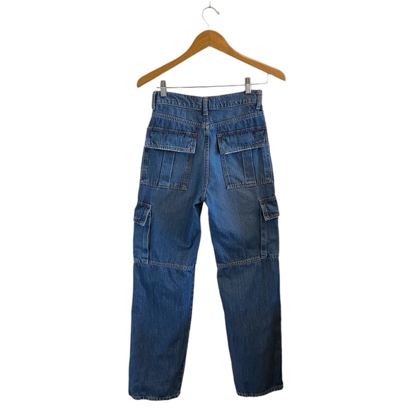 Zara Cargo Pants High Waisted Pockets Medium Blue Denim Bloggers Favorite Size 0 - Picture 7 of 16